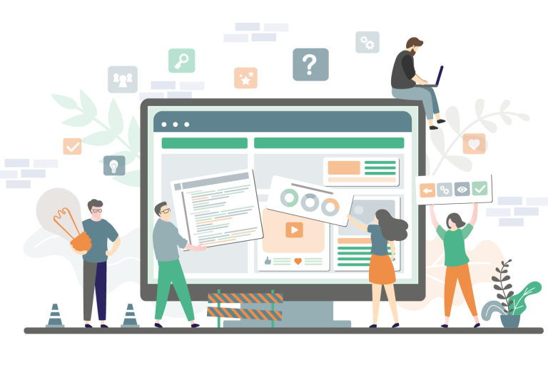 Graphic depicting people round a monitor 