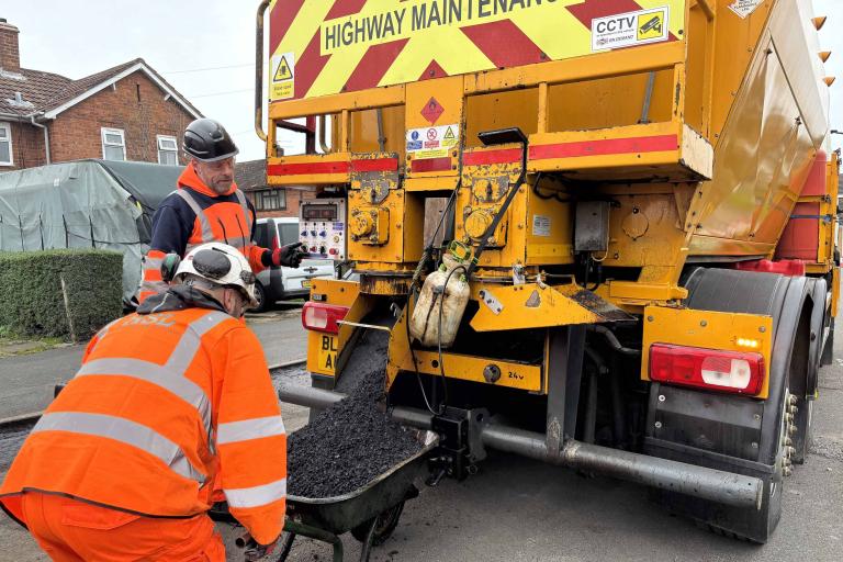 Highways workers working