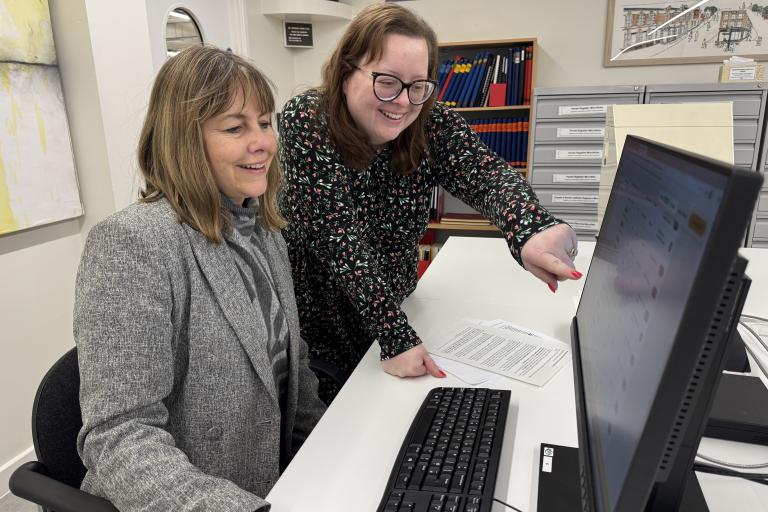 Hayley Coles reviewing records at Staffordshire History Centre