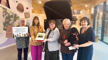 Hayley Coles Cabinet Member for Communities and Culture and Sarah English Access and Engagement Manager with volunteers at Staffordshire History Centre_1