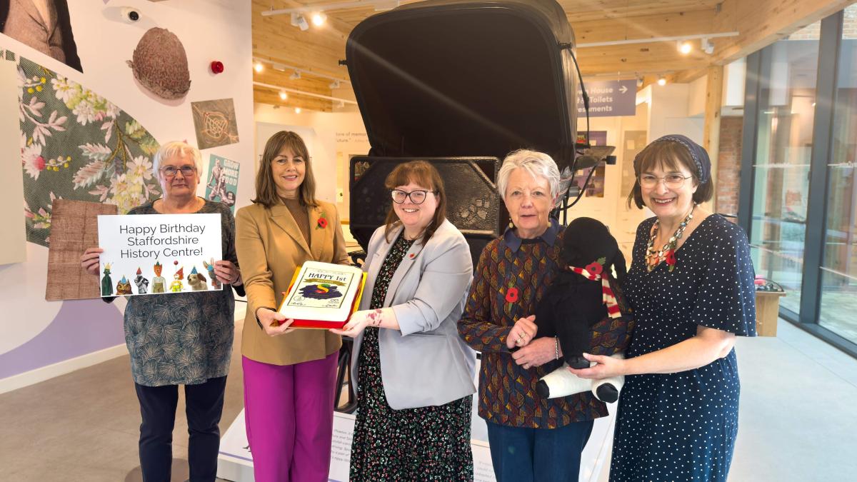 Hayley Coles Cabinet Member for Communities and Culture and Sarah English Access and Engagement Manager with volunteers at Staffordshire History Centre_1